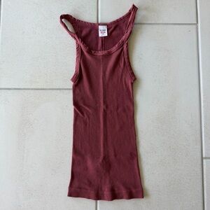 Re/Done Hanes Ribbed Tank Top - XS Burgundy Color